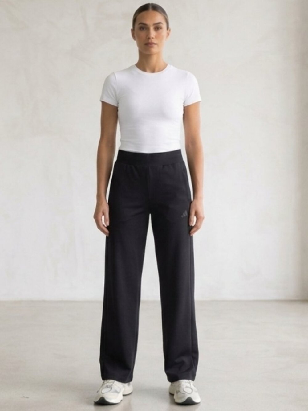 Adidas Matte Black Logo Stretchy Wide Leg Pants - like new